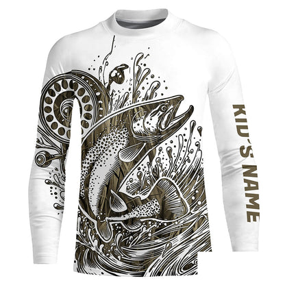 Custom Trout Fly Fishing Shirts, Grass Lake Camouflage Trout Fishing Shirt IPHW7056