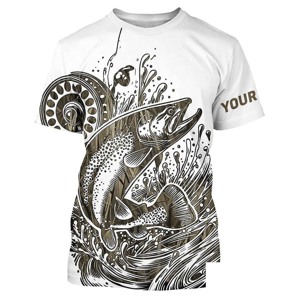Custom Trout Fly Fishing Shirts, Grass Lake Camouflage Trout Fishing Shirt IPHW7056