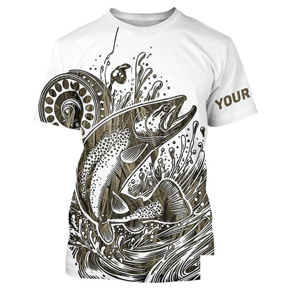 Custom Trout Fly Fishing Shirts, Grass Lake Camouflage Trout Fishing Shirt IPHW7056