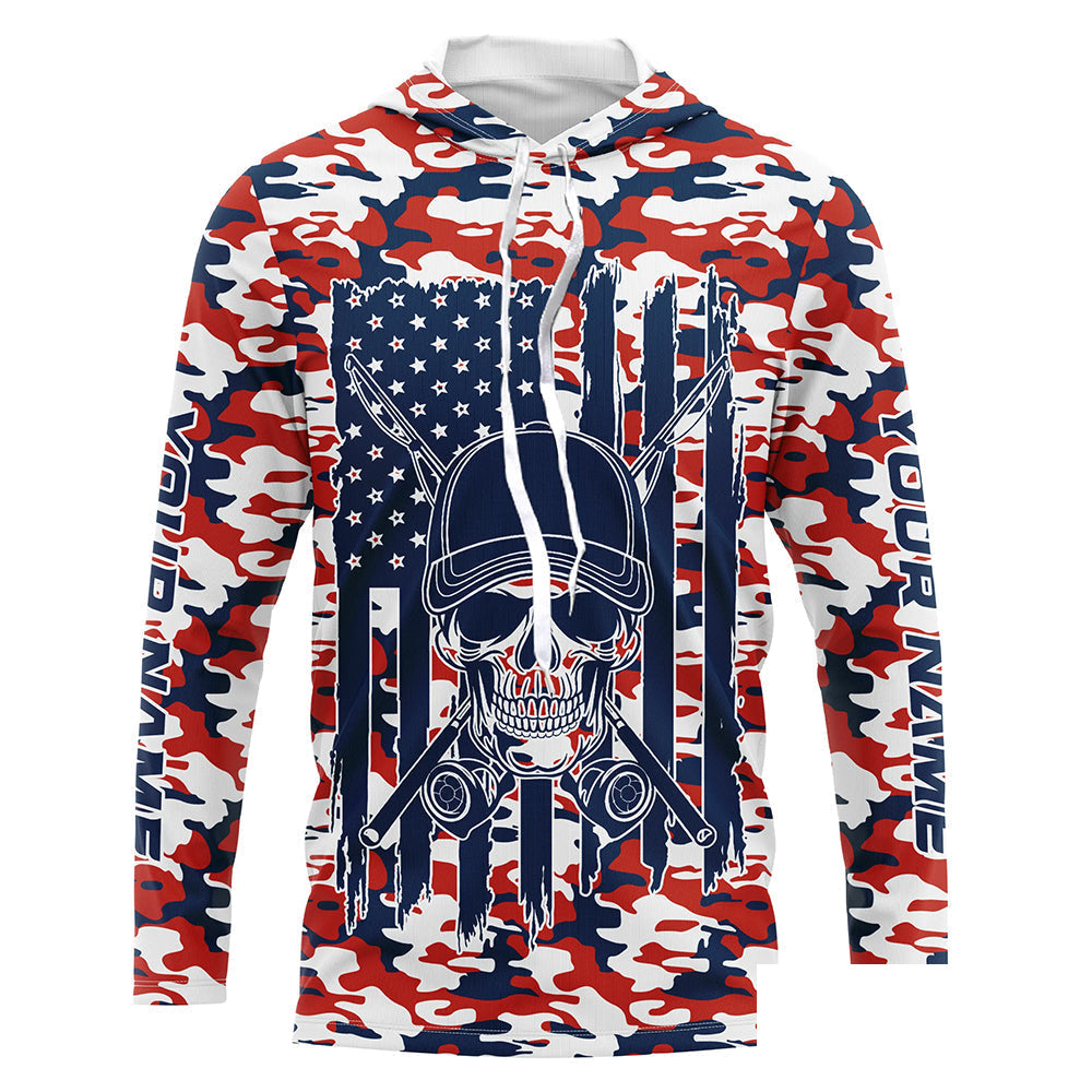 Red, White And Blue Camo Us Fisherman American Flag Custom Patriotic Long Sleeve Fishing Shirts IPHW7357