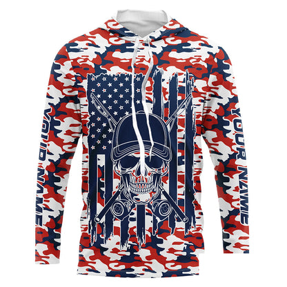 Red, White And Blue Camo Us Fisherman American Flag Custom Patriotic Long Sleeve Fishing Shirts IPHW7357