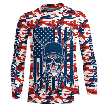 Red, White And Blue Camo Us Fisherman American Flag Custom Patriotic Long Sleeve Fishing Shirts IPHW7357