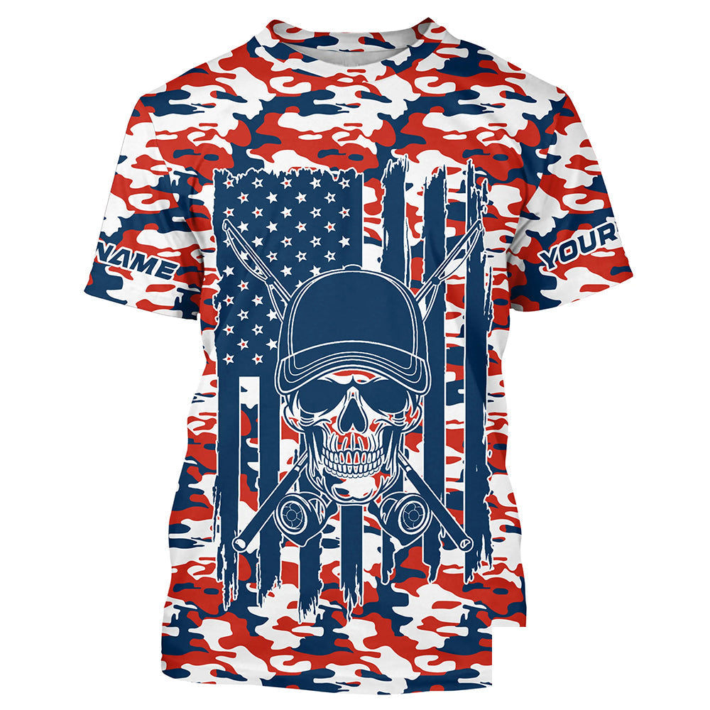 Red, White And Blue Camo Us Fisherman American Flag Custom Patriotic Long Sleeve Fishing Shirts IPHW7357