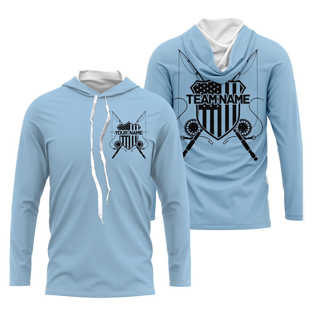 Us Fly Fishing American Flag Custom Patriotic Long Sleeve Fishing Shirts, Flyfishing Shirt | Blue IPHW7360