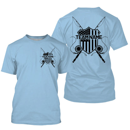 Us Fly Fishing American Flag Custom Patriotic Long Sleeve Fishing Shirts, Flyfishing Shirt | Blue IPHW7360