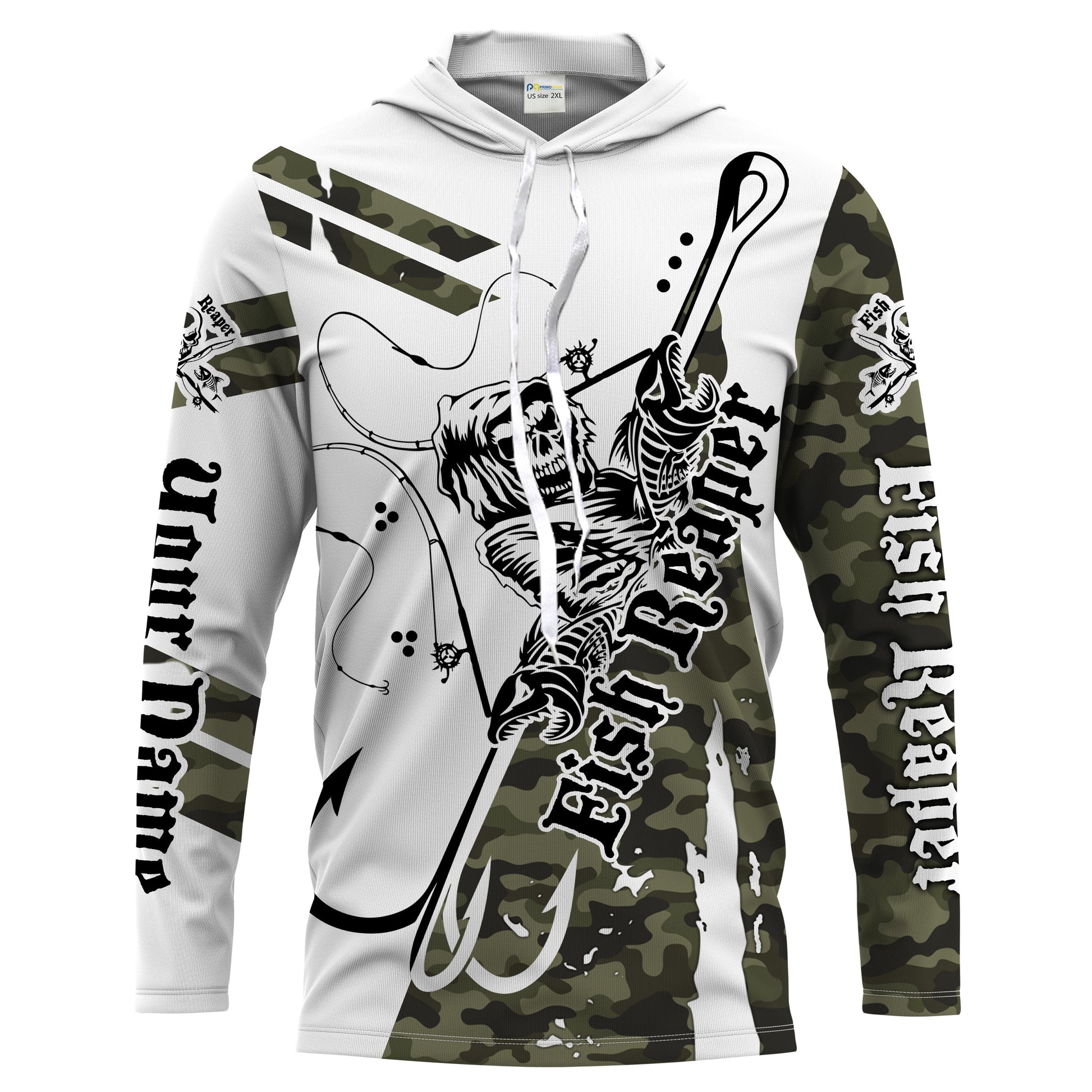 Fish reaper military camo Custom Men Long Sleeve Fishing Shirts, Fish skull personalized Fishing gifts - HPW63