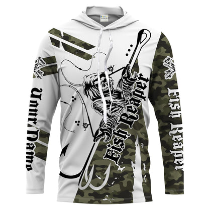 Fish reaper military camo Custom Men Long Sleeve Fishing Shirts, Fish skull personalized Fishing gifts - HPW63