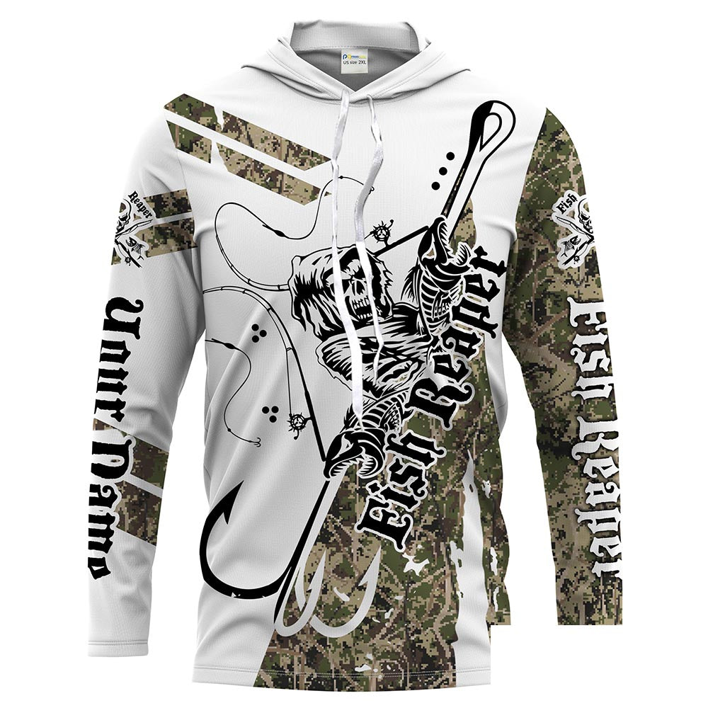 Fish reaper grass camo Custom Men Long Sleeve Fishing Shirts, Fish skull personalized Fishing gifts - HPW64