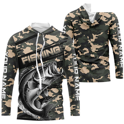 Largemouth Bass Fishing Camo Custom Long Sleeve Shirts, Patriotic Bass Fishing Jerseys IPHW6043