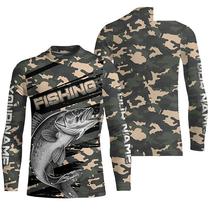 Walleye Fishing Camo Custom Long Sleeve Shirts, Patriotic Walleye Fishing Jerseys IPHW6044