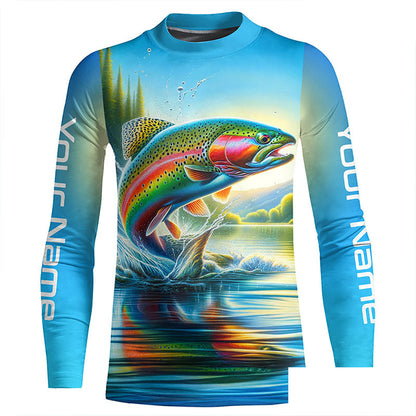 Fly Fishing Rainbow Trout Custom Long Sleeve Fishing Shirts, Trout Fishing Jerseys IPHW5583