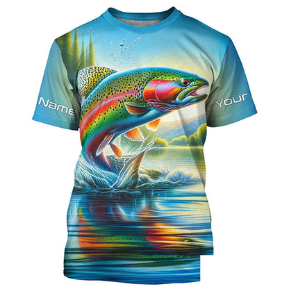 Fly Fishing Rainbow Trout Custom Long Sleeve Fishing Shirts, Trout Fishing Jerseys IPHW5583
