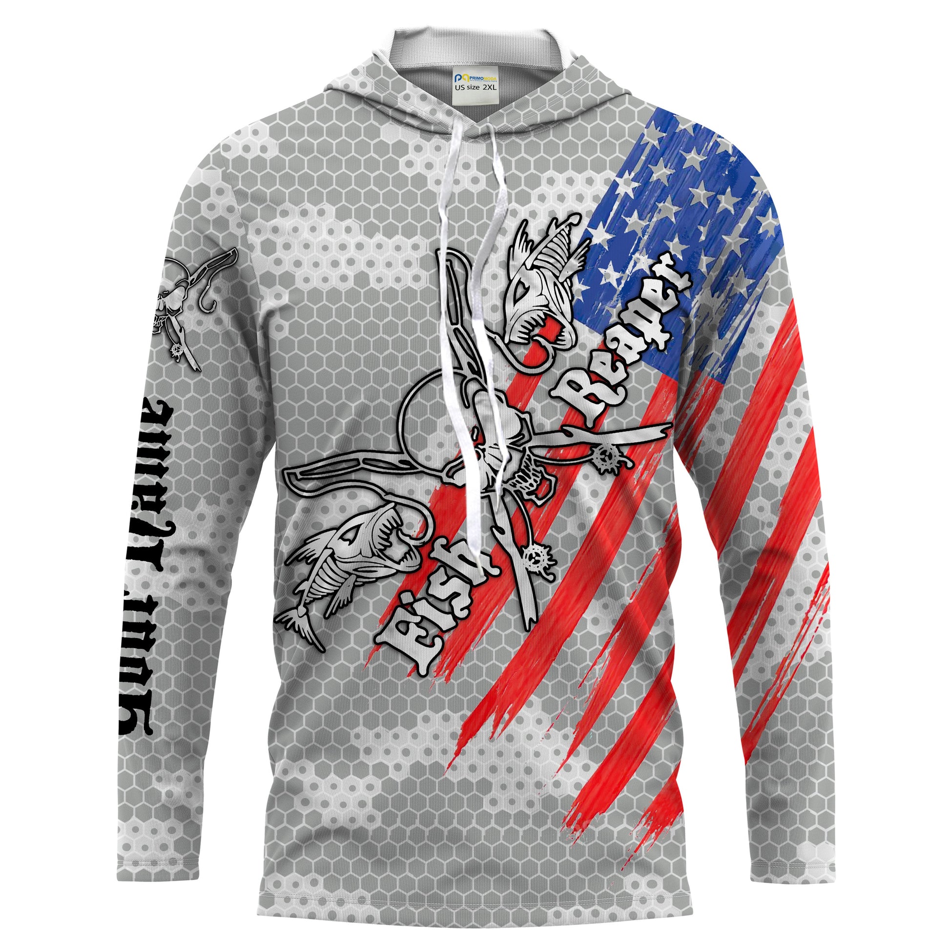 Fish reaper skull American Flag Custom Long Sleeve Fishing Shirts, personalized Patriotic Fishing gifts - HPW194