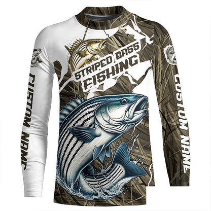 Striped Bass Fishing Custom Long Sleeve Tournament Shirts, Camouflage Striper Fishing Jerseys IPHW6627