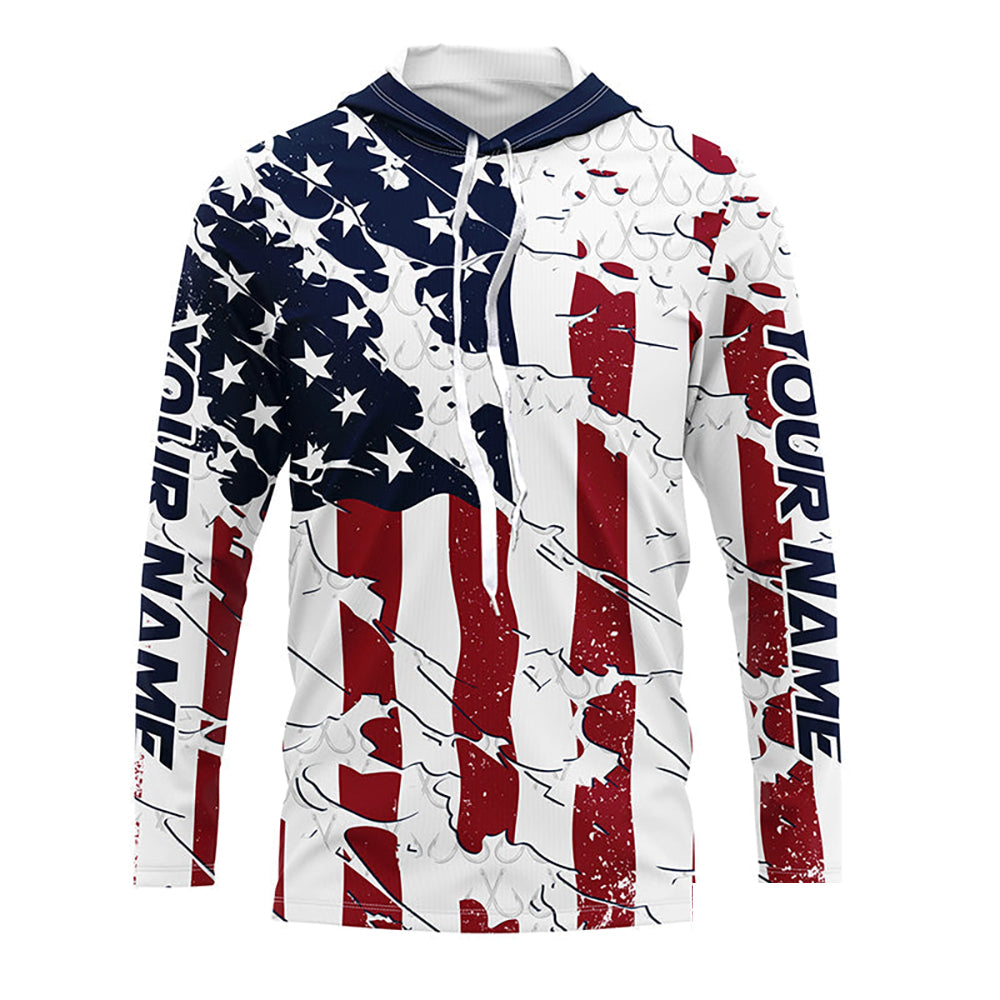 Personalized American Flag Long Sleeve Fishing Shirts Uv Protection, Patriotic Fishing Apparel IPHW6993