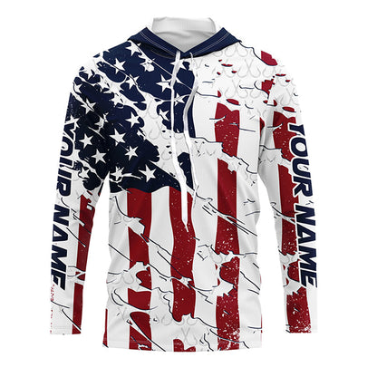 Personalized American Flag Long Sleeve Fishing Shirts Uv Protection, Patriotic Fishing Apparel IPHW6993