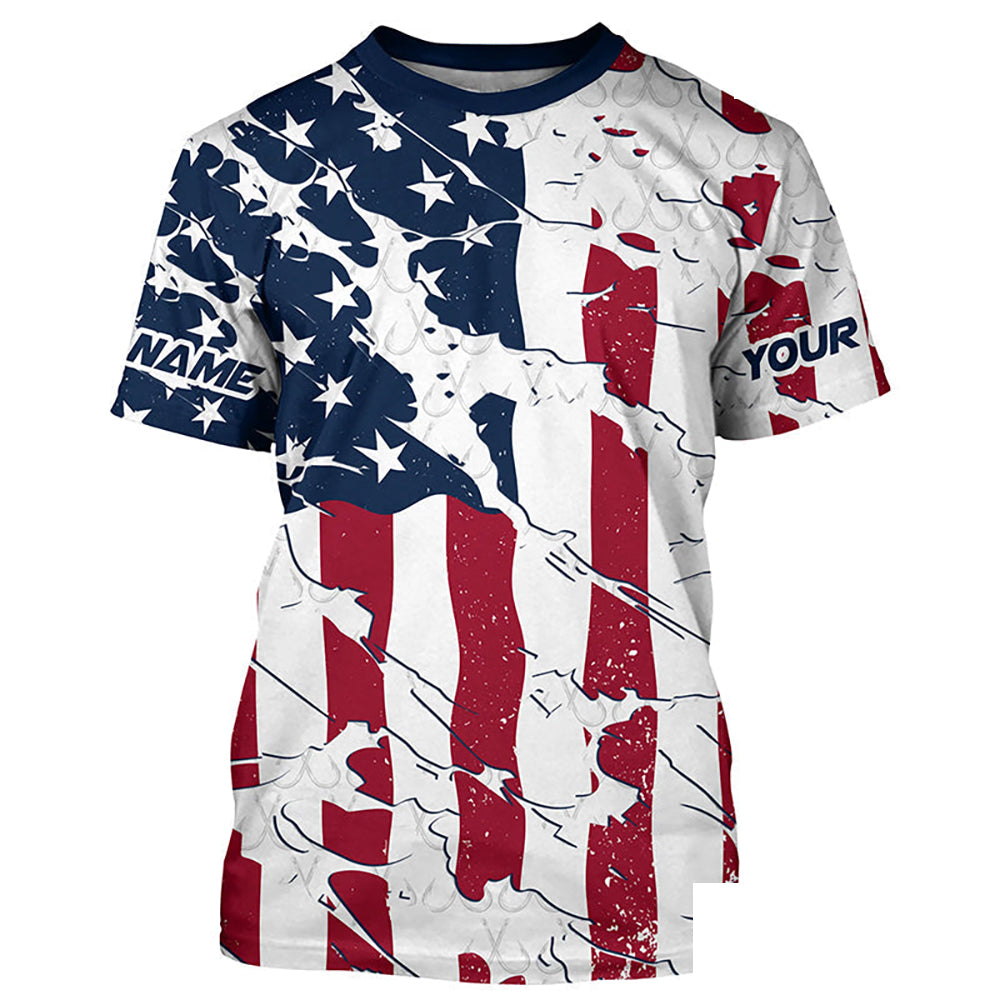 Personalized American Flag Long Sleeve Fishing Shirts Uv Protection, Patriotic Fishing Apparel IPHW6993