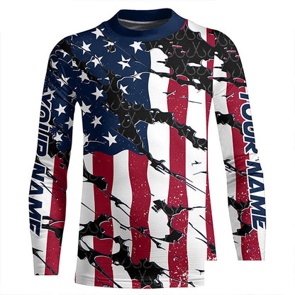 Personalized American Flag Long Sleeve Fishing Shirts Uv Protection, Patriotic Fishing Apparel IPHW6994
