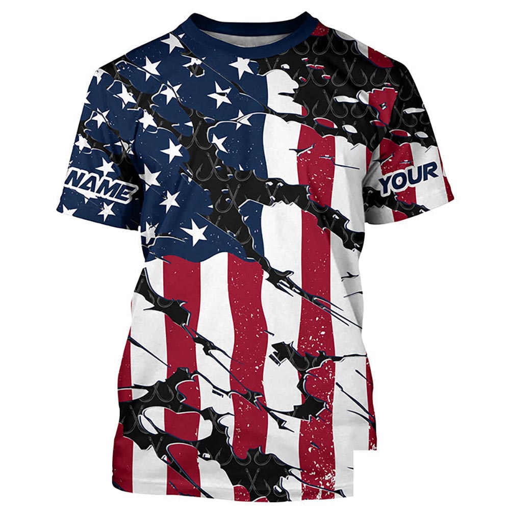 Personalized American Flag Long Sleeve Fishing Shirts Uv Protection, Patriotic Fishing Apparel IPHW6994