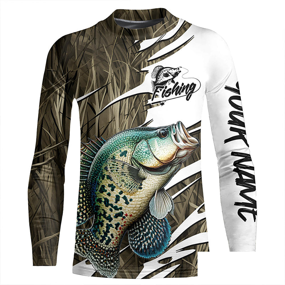 Crappie Fishing Custom Camo Long Sleeve Fishing Shirts, Crappie Fishing Tournament Apparel IPHW7195