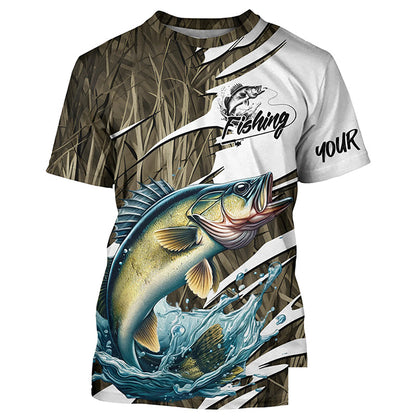 Walleye Fishing Custom Camo Long Sleeve Fishing Shirts, Walleye Fishing Tournament Apparel IPHW7196