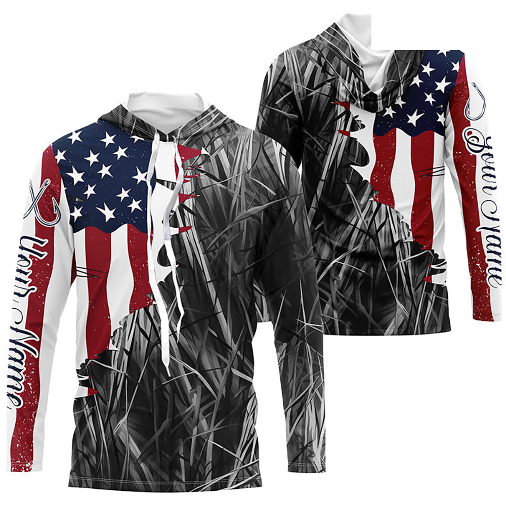 Custom Patriotic Camouflage Long Sleeve Fishing Shirts, Personalized Fishing Jerseys | Gray Camo IPHW6998