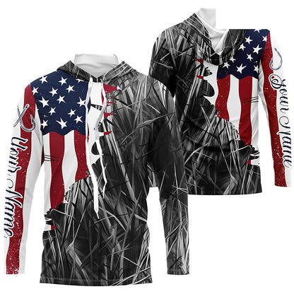 Custom Patriotic Camouflage Long Sleeve Fishing Shirts, Personalized Fishing Jerseys | Gray Camo IPHW6998