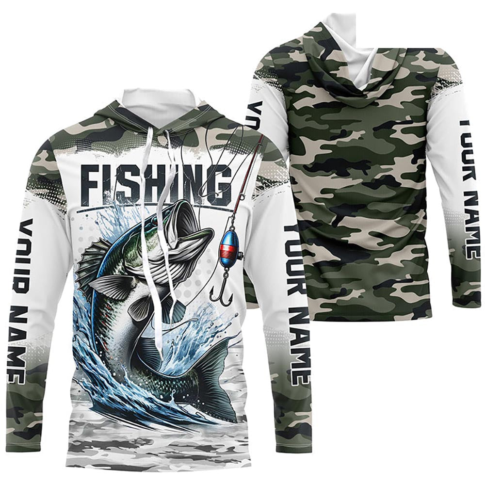 Bass Fishing Camo Custom Long Sleeve Fishing Shirts, Personalized Bass Fishing Jerseys IPHW5799