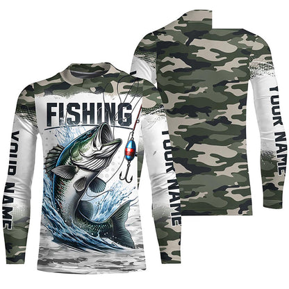 Bass Fishing Camo Custom Long Sleeve Fishing Shirts, Personalized Bass Fishing Jerseys IPHW5799