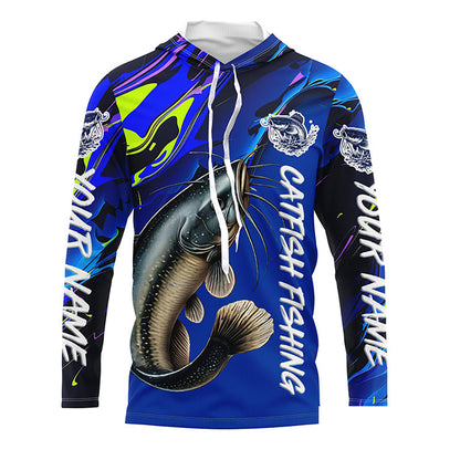 Custom Catfish Fishing Long Sleeve Tournament Shirts, Catfish Fishing Jerseys Fishing Gifts | Blue IPHW7014