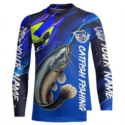 Custom Catfish Fishing Long Sleeve Tournament Shirts, Catfish Fishing Jerseys Fishing Gifts | Blue IPHW7014