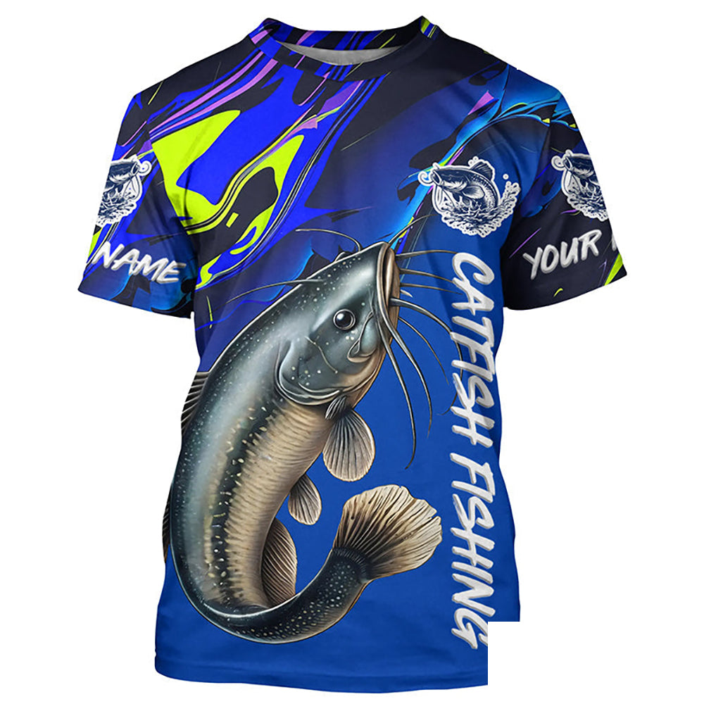 Custom Catfish Fishing Long Sleeve Tournament Shirts, Catfish Fishing Jerseys Fishing Gifts | Blue IPHW7014