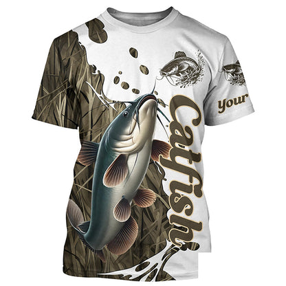 Grass Lake Camo Custom Catfish Fishing Long Sleeve Shirts, Catfish Tournament Fishing Shirt IPHW7028