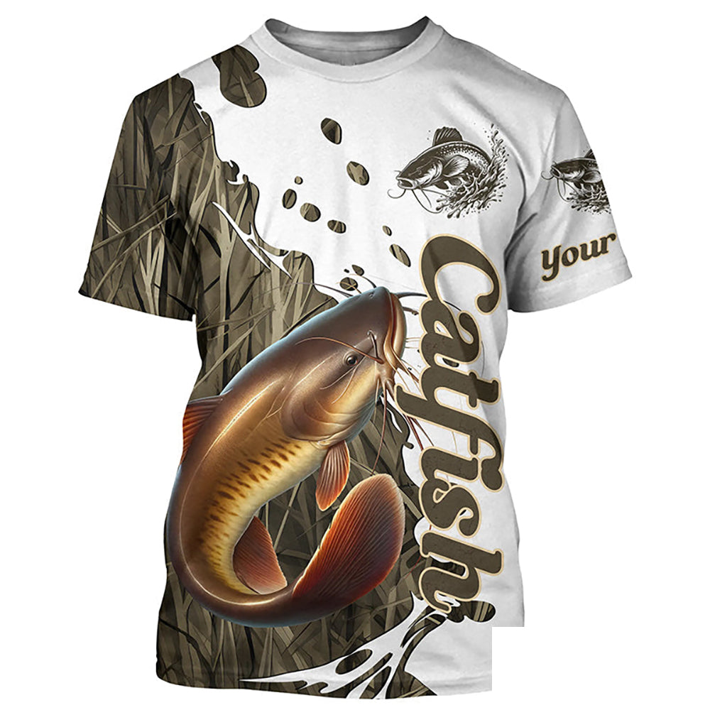 Grass Lake Camo Custom Catfish Fishing Long Sleeve Shirts, Catfish Tournament Fishing Shirt IPHW7029
