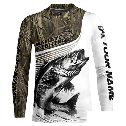 Personalized Walleye Fishing Camo Long Sleeve Fishing Shirts, Walleye Fishing Jerseys IPHW5809