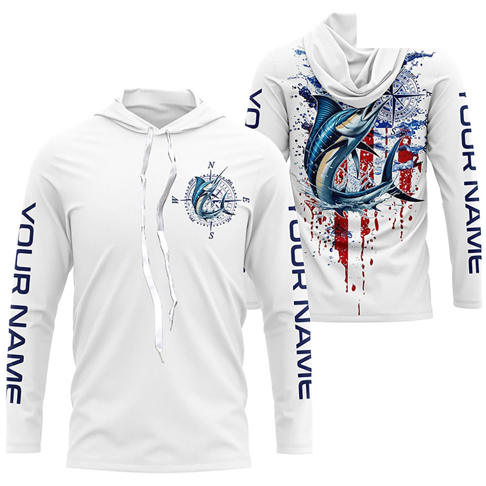 American Flag Marlin Fishing Custom Long Sleeve Fishing Shirts, Patriotic Saltwater Fishing Shirt IPHW7039
