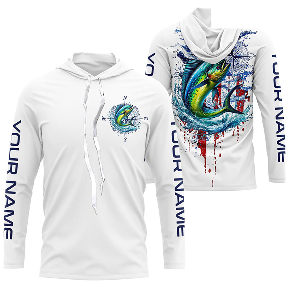 American Flag Mahi Mahi Fishing Custom Long Sleeve Fishing Shirts, Patriotic Saltwater Fishing Shirt IPHW7041