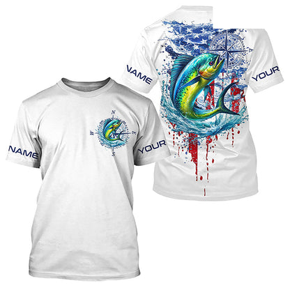 American Flag Mahi Mahi Fishing Custom Long Sleeve Fishing Shirts, Patriotic Saltwater Fishing Shirt IPHW7041