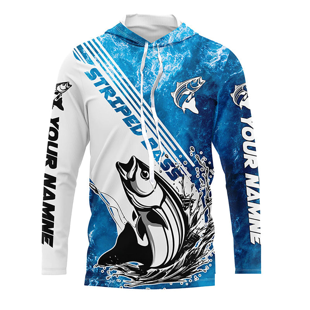 Personalized Striped Bass Long Sleeve  Performance Fishing Shits, Striper Fishing Jerseys IPHW5637