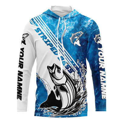 Personalized Striped Bass Long Sleeve  Performance Fishing Shits, Striper Fishing Jerseys IPHW5637