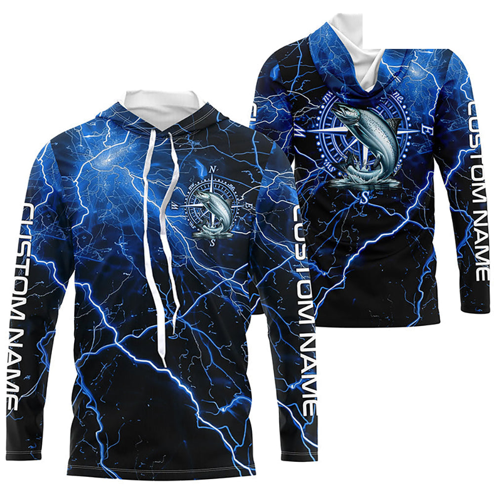 Black And Blue Thunder Lightning Chinook Salmon Fishing Custom Long Sleeve Saltwater Fishing Shirts IPHW6252