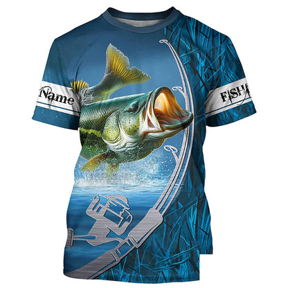 Custom Bass Fishing Long Sleeve Fishing Shirts, Fishing Rod Bass Fishing Camo Fishing Jerseys IPHW5702