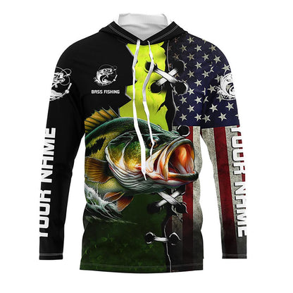 Personalized American Flag Bass Fishing Shirts, Patriotic Bass Tournament Fishing Shirts IPHW5704