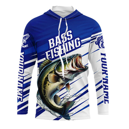 Personalized Bass Fishing Jerseys, Bass Long Sleeve Tournament Fishing Shirts | Blue IPHW5960