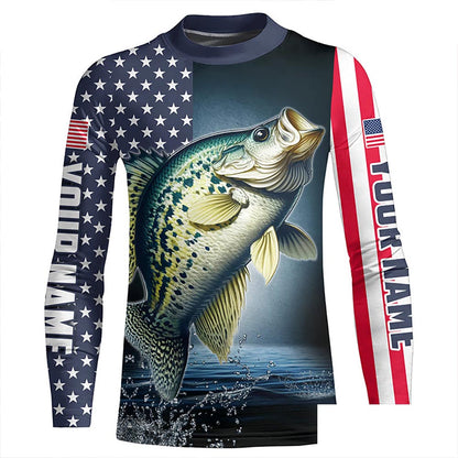 Personalized American Flag Crappie Long Sleeve Fishing Shirts, Patriotic Crappie Fishing Jerseys IPHW6879