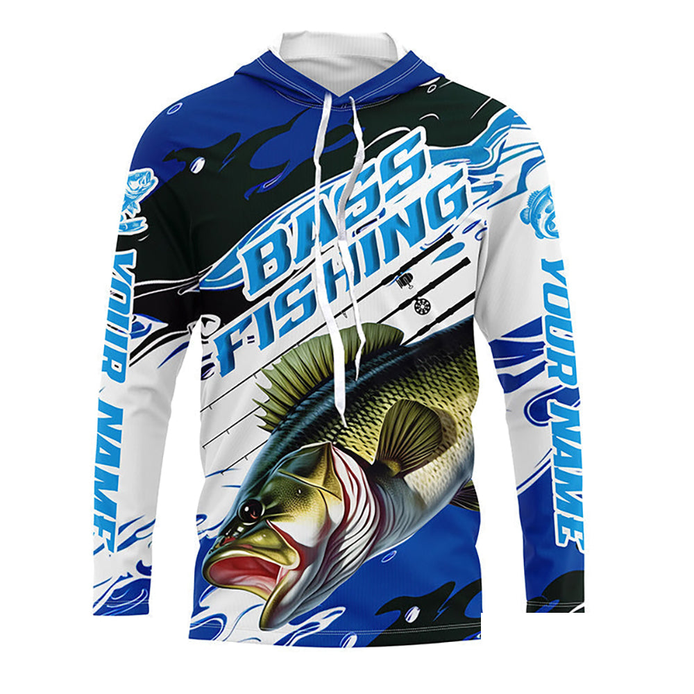 Custom Largemouth Bass Fishing Jerseys, Bass Long Sleeve Tournament Fishing Shirts | Blue Camo IPHW5993
