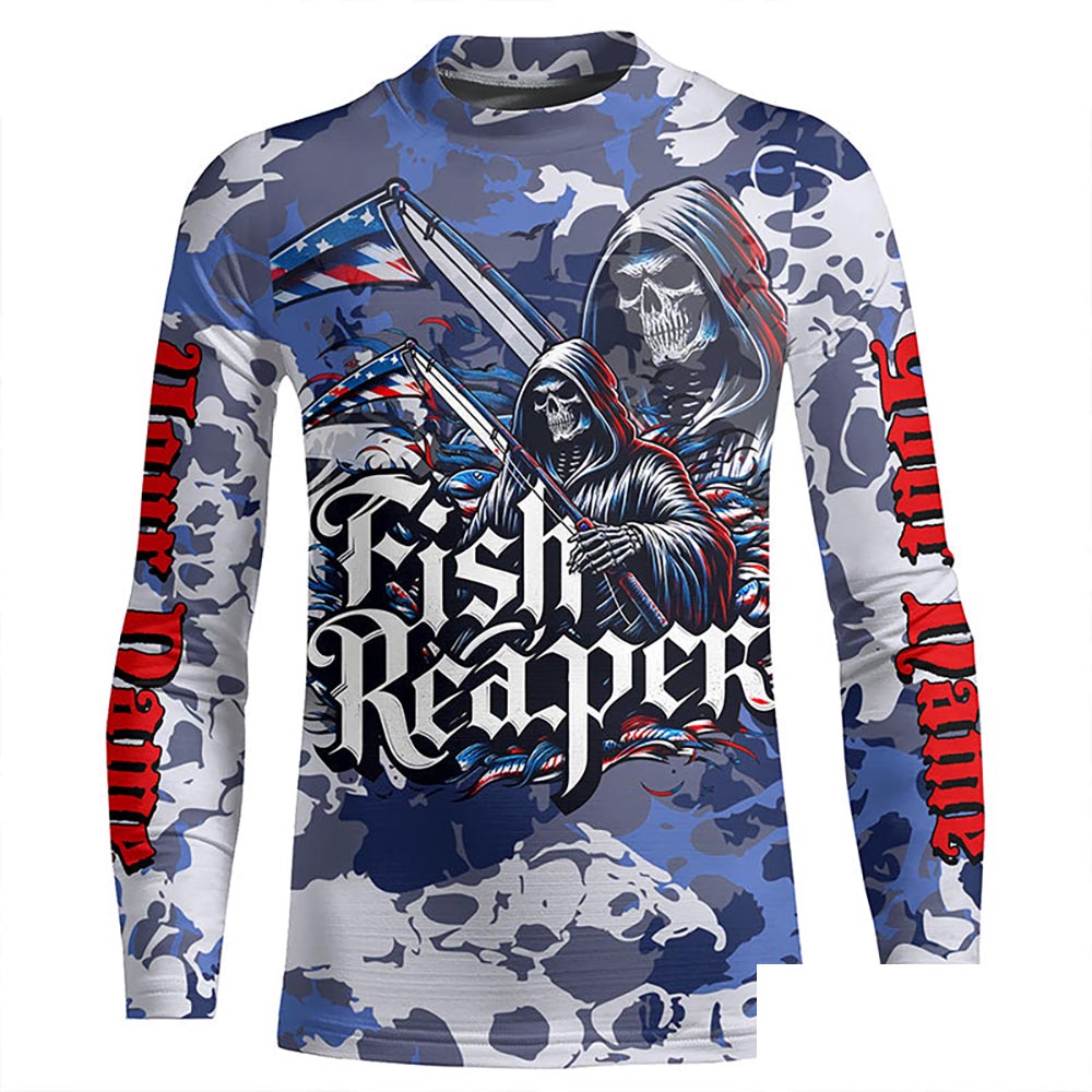 Fish Reaper Camo Long Sleeve Performance Fishing Shirts With Customized Name For Men, Women And Kids IPHW5540