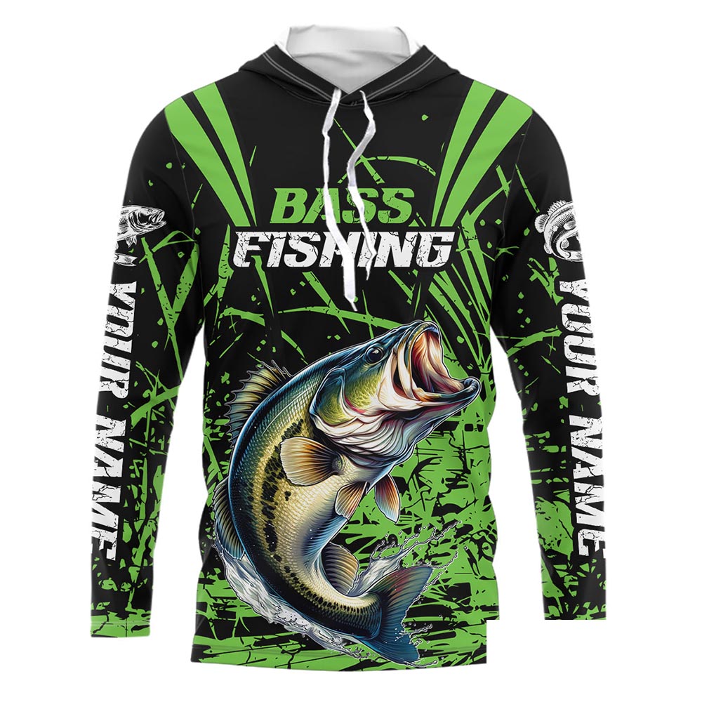 Customized Bass Fishing Long Sleeve Tournament Shirts, Bass Fishing Gifts For Fisherman | Green IPHW6646