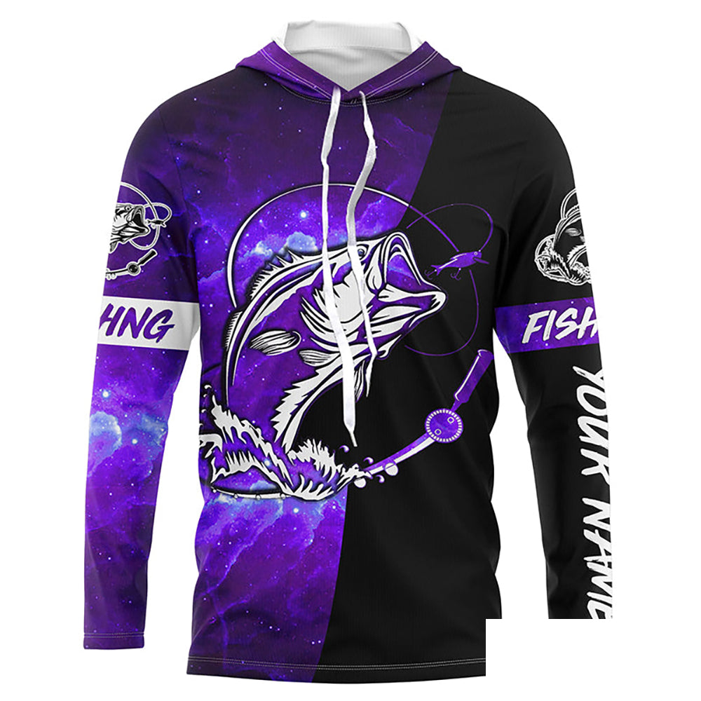Bass Fishing tattoo purple galaxy black Custom performance UV protection long sleeve fishing shirts NQS5400