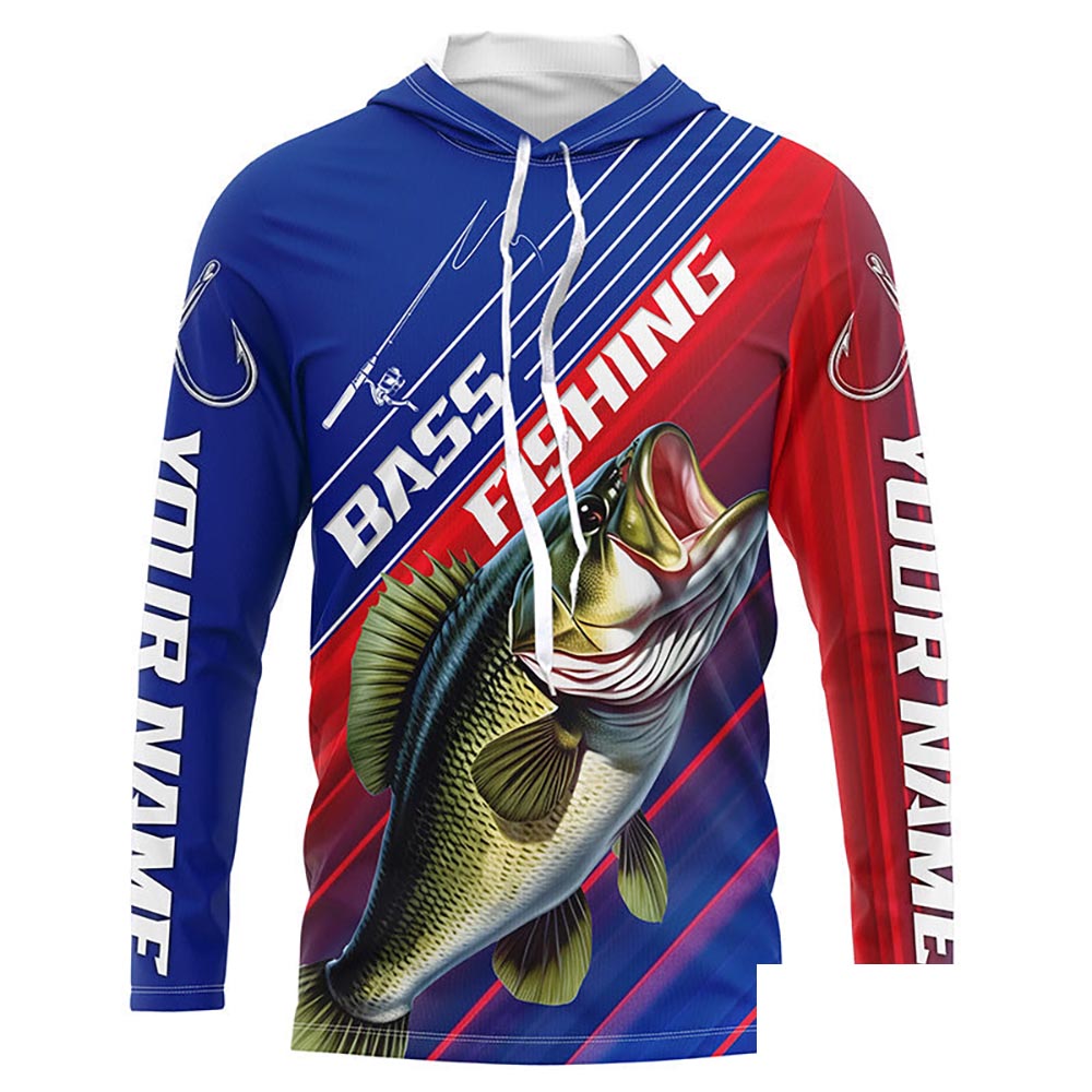Custom Bass Fishing Long Sleeve Tournament Shirts, Red White And Blue Colors Bass Fishing Jerseys IPHW6312
